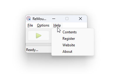 A Help menu containing a Register option