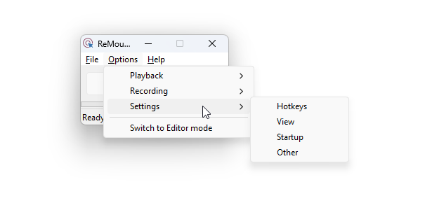 The settings submenu of the other program