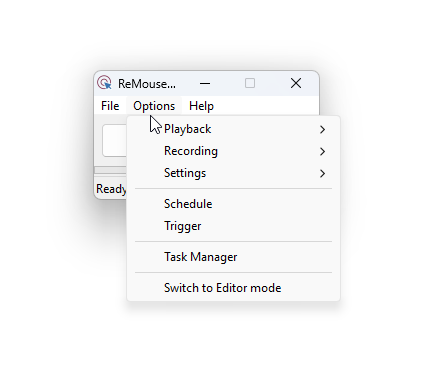 The Options menu of the Standard build, showing scheduling and triggers