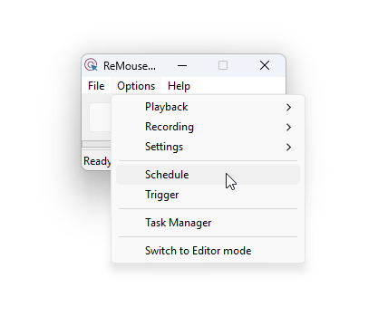 The Windows Task Scheduler action step pointing at a compiled macro